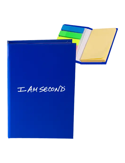 Dark Royal Blue Micro Sticky Note Pad, 2 x 3.25 w/I Am Second Logo