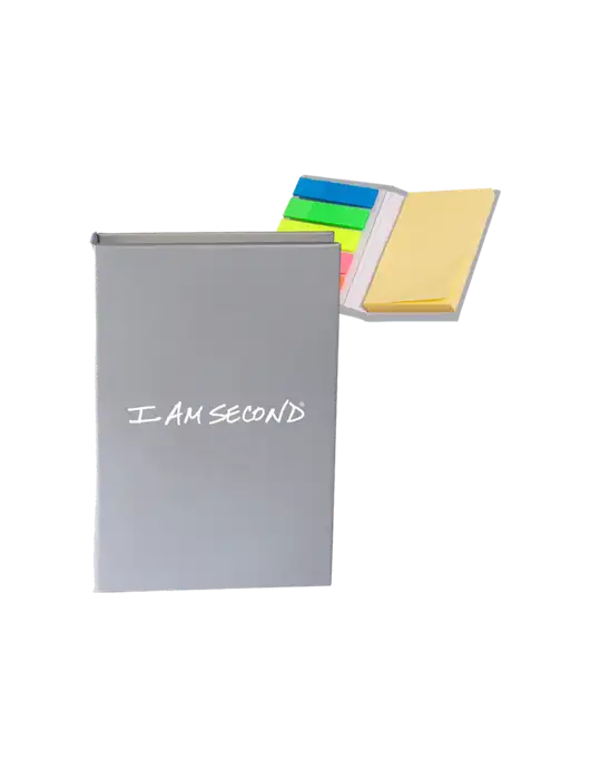 Light Medium Grey Micro Sticky Note Pad, 2 x 3.25 w/I Am Second Logo