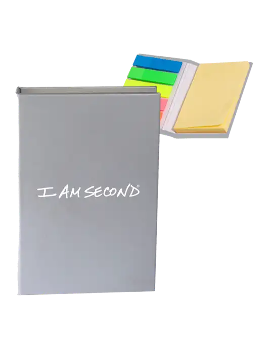 Light Medium Grey Micro Sticky Note Pad, 2 x 3.25 w/I Am Second Logo