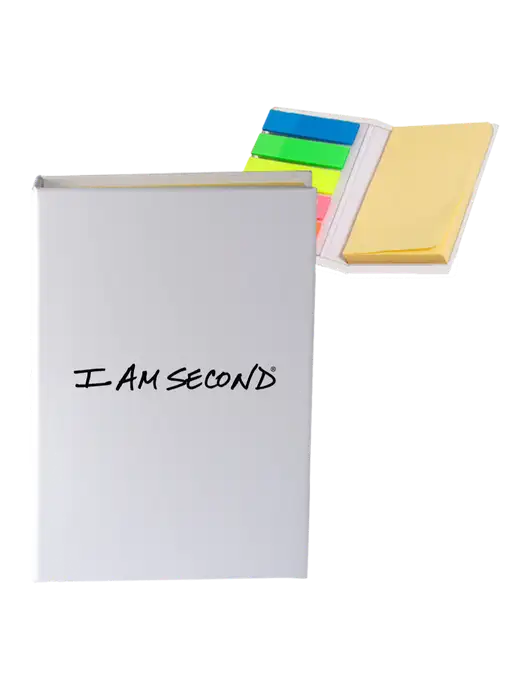 White Micro Sticky Note Pad, 2 x 3.25 w/I Am Second Logo