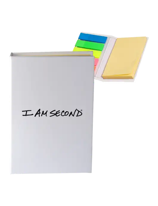 White Micro Sticky Note Pad, 2 x 3.25 w/I Am Second Logo