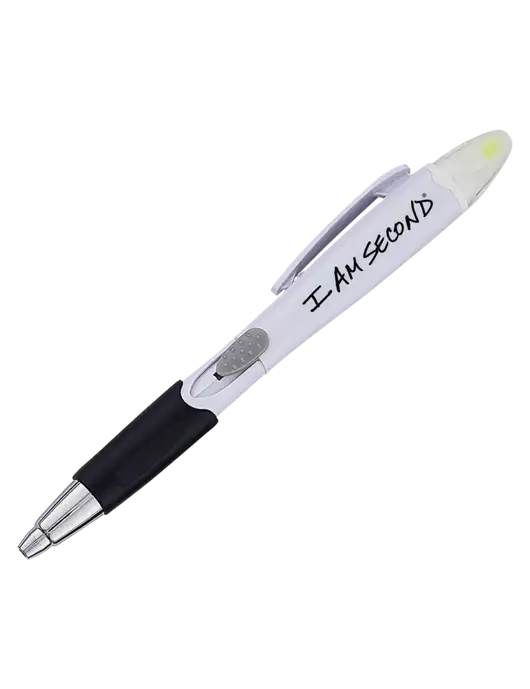 White Spring Pen/Highlighter w/I Am Second Logo