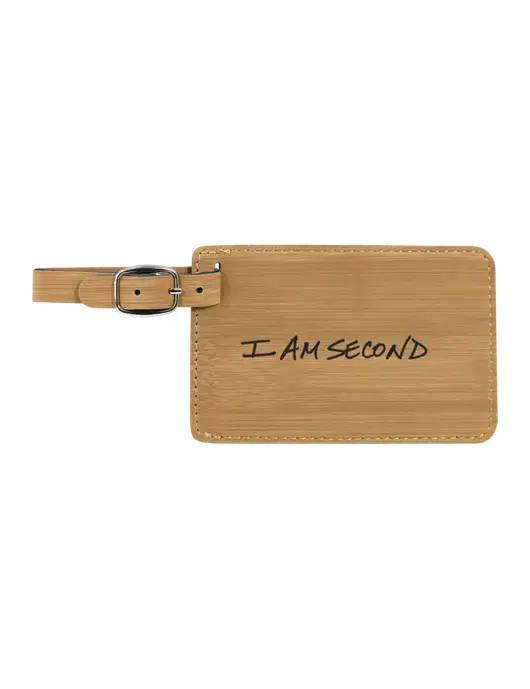 Bamboo Leatherette Luggage Tag w/I Am Second Logo