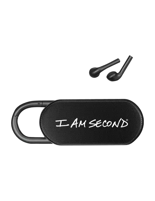 Clip Buddies Black Speaker & Ear Buds w/I Am Second Logo