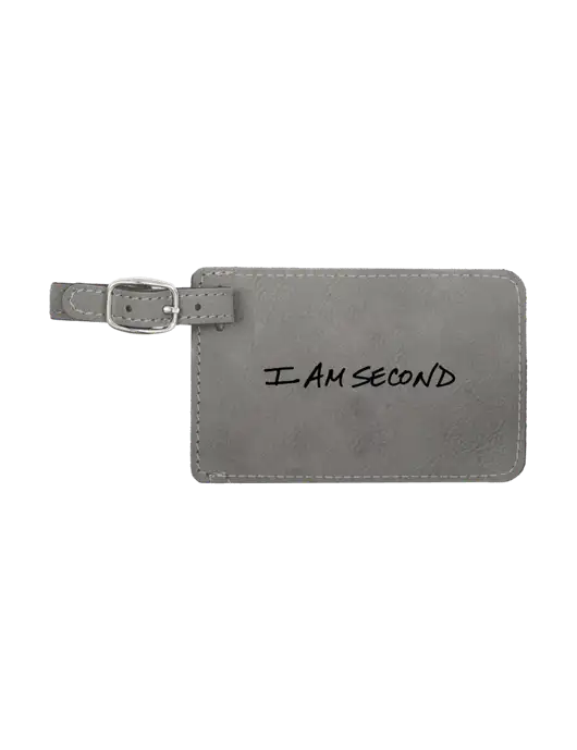 Grey Leatherette Luggage Tag w/I Am Second Logo