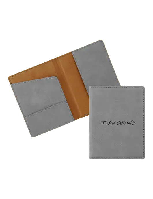 Grey Leatherette Passport Holder w/I Am Second Logo
