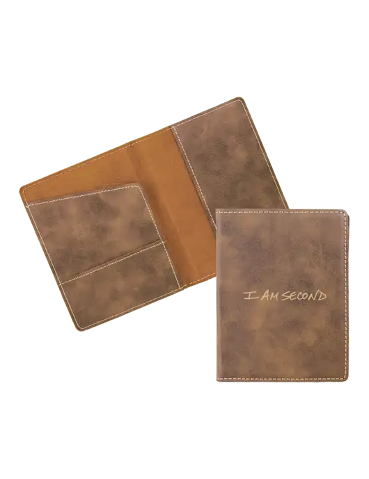 Rustic Leatherette Passport Holder w/I Am Second Logo