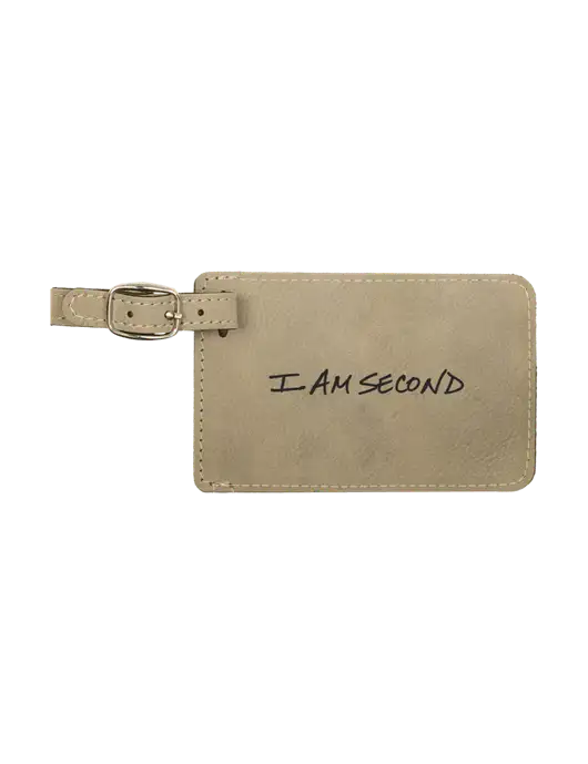 Tan Leatherette Luggage Tag w/I Am Second Logo
