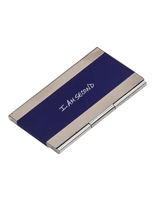 Blue 3.75 x 2.5 Business Card Holder w/I Am Second Logo