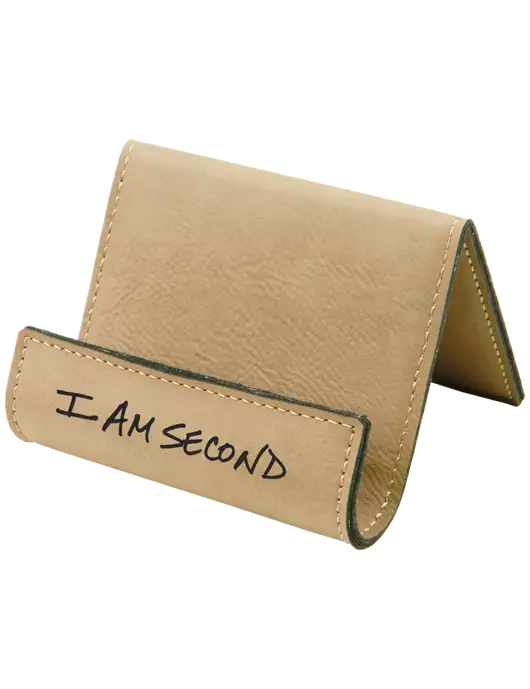 Tan Leatherette Card & Phone Holder w/I Am Second Logo
