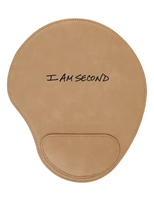 Tan Leatherette Mouse Pad w/I Am Second Logo