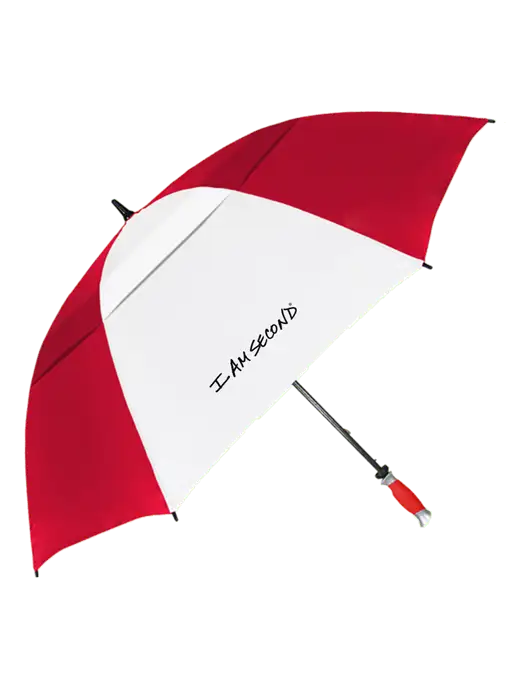 Red/White Vented Typhoon Tamer Golf Umbrella w/I Am Second Logo