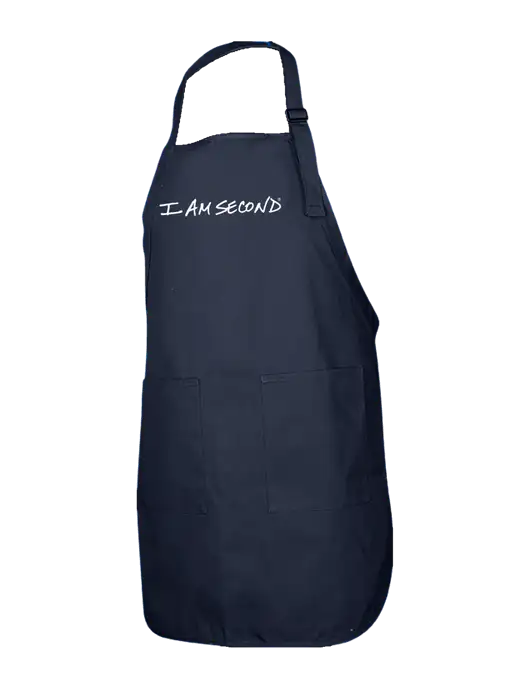 Full-Length Navy Apron With Pockets w/I Am Second Logo