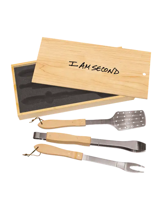 Wood BBQ Gift Set w/I Am Second Logo