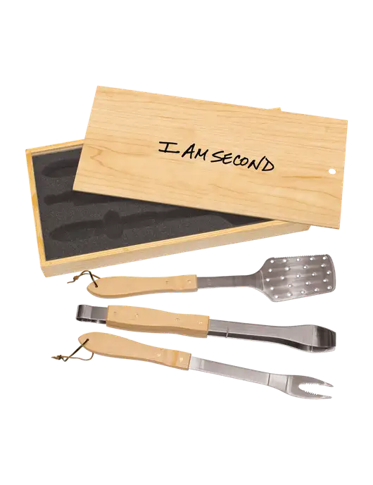 Wood BBQ Gift Set w/I Am Second Logo