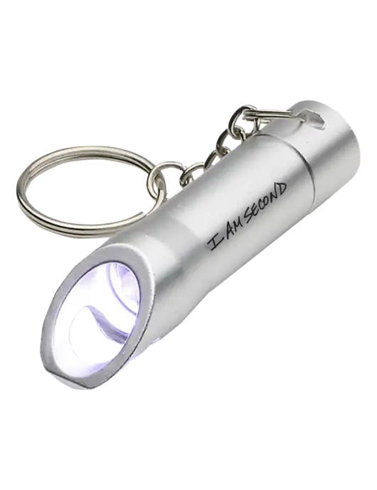 Silver Pocket LED Flashlight with Bottle Opener & Keychain w/I Am Second Logo