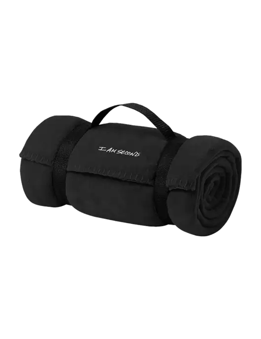 Casual Black Fleece Blanket With Strap w/I Am Second Logo