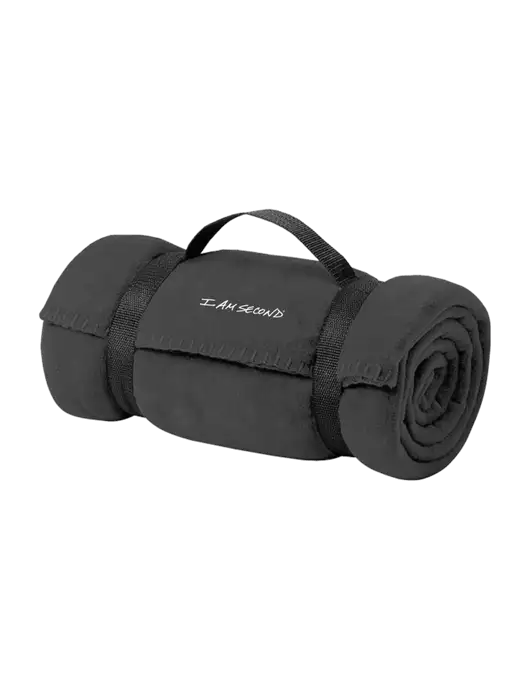 Casual Midnight Heather Fleece Blanket With Strap w/I Am Second Logo