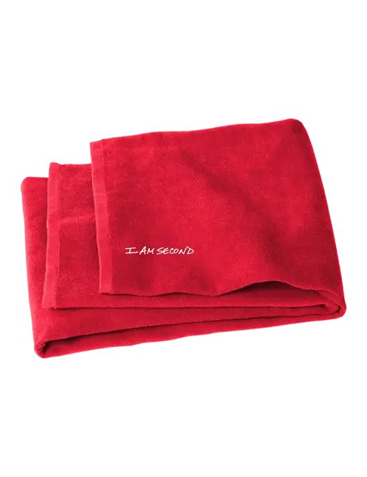 Red Beach Towel w/I Am Second Logo