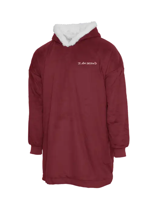 Wearable Lodge Dark Red Blanket w/I Am Second Logo