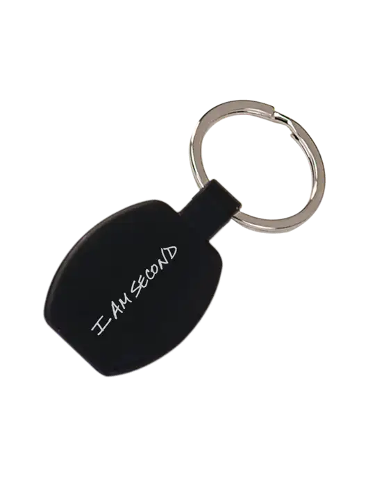 Black Laserable Rounded Rectangle Keychain w/I Am Second Logo
