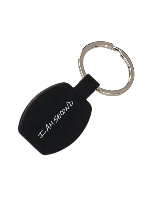 Black Laserable Rounded Rectangle Keychain w/I Am Second Logo