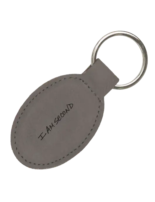Grey Leatherette Oval Keychain w/I Am Second Logo