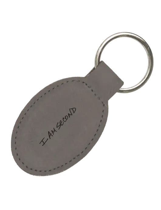 Grey Leatherette Oval Keychain w/I Am Second Logo