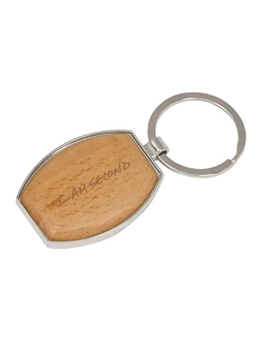 Wood & Silver Oval Keychain w/I Am Second Logo
