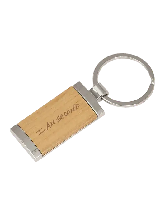 Wood & Silver Rectangle Keychain w/I Am Second Logo