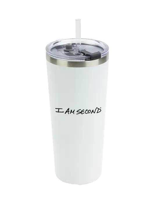 Brighton White 20 oz Insulated Tumbler & Straw w/I Am Second Logo
