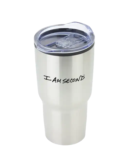 Odyssey Silver 30 oz Travel Tumbler w/I Am Second Logo