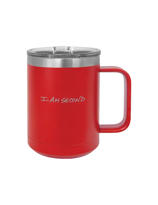 Polar Camel 15 oz Powder Coated Red Vacuum Insulated Mug with Slider Lid w/I Am Second Logo