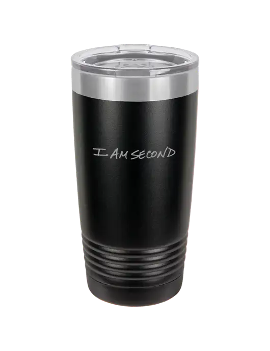 Polar Camel 20 oz Powder Coated Black Vacuum Insulated Tumbler w/I Am Second Logo