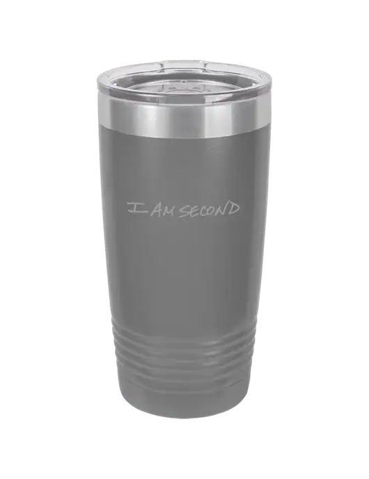 Polar Camel 20 oz Powder Coated Grey Vacuum Insulated Tumbler  w/I Am Second Logo