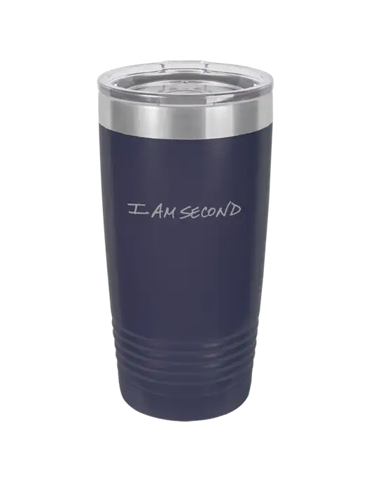 Polar Camel 20 oz Powder Coated Navy Vacuum Insulated Tumbler w/I Am Second Logo