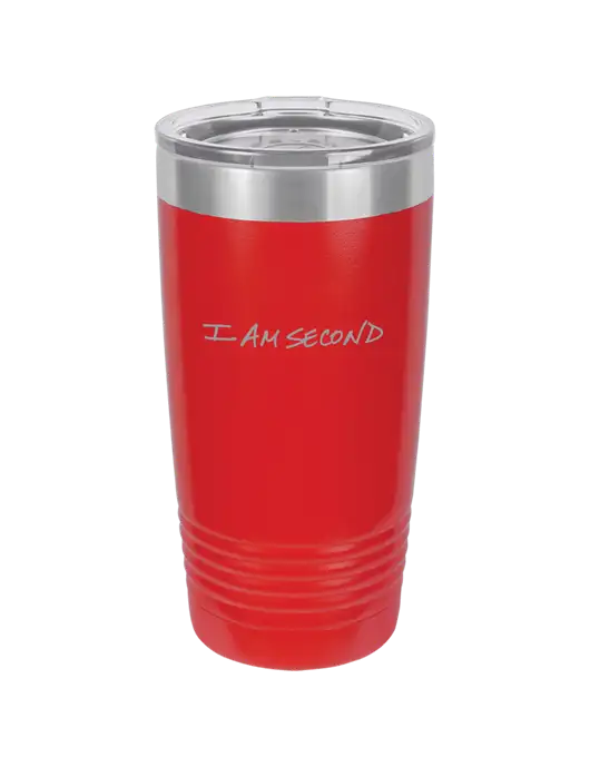 Polar Camel 20 oz Powder Coated Red Vacuum Insulated Tumbler w/I Am Second Logo