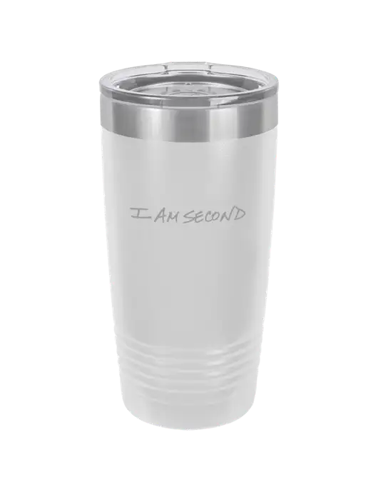Polar Camel 20 oz Powder Coated White Vacuum Insulated Tumbler  w/I Am Second Logo
