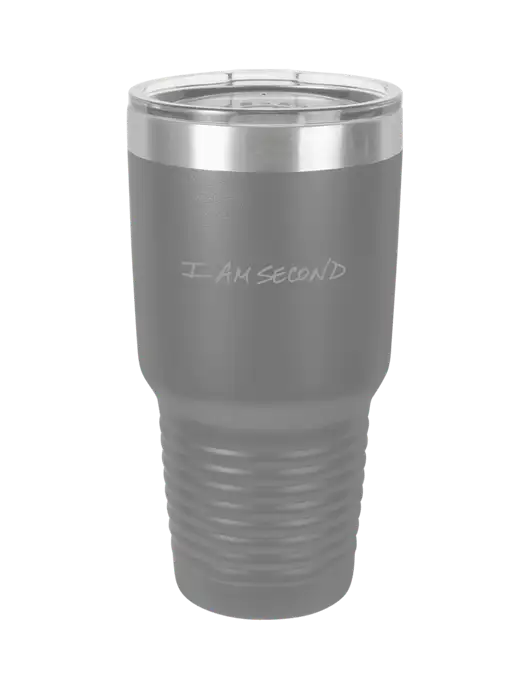 Polar Camel 30 oz Powder Coated Grey Vacuum Insulated Tumbler w/I Am Second Logo