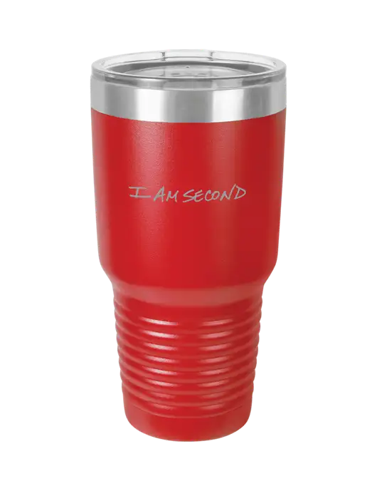 Polar Camel 30 oz Powder Coated Red Vacuum Insulated Tumbler  w/I Am Second Logo