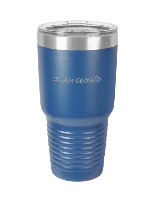 Polar Camel 30 oz Powder Coated Royal Vacuum Insulated Tumbler w/I Am Second Logo