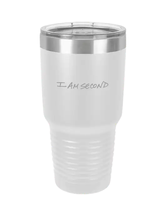 Polar Camel 30 oz Powder Coated White Vacuum Insulated Tumbler  w/I Am Second Logo