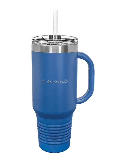 Polar Camel 40 oz. Powder Coated Vacuum Insulated Royal Travel Mug with Straw w/I Am Second Logo