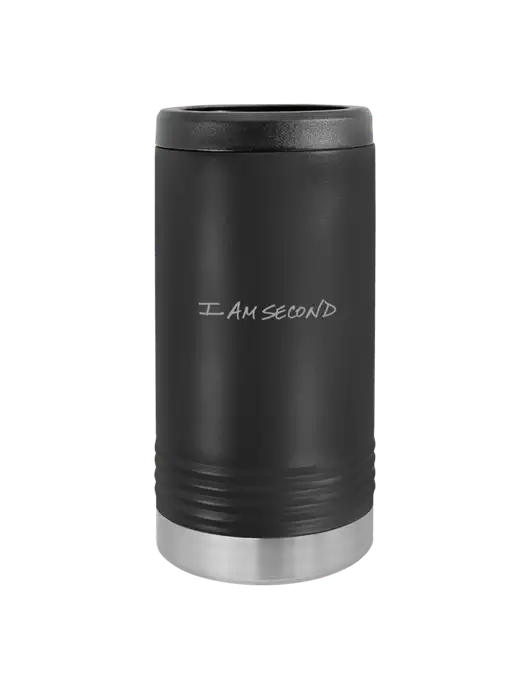 Polar Camel Powder Coated Black Vacuum Insulated Slim Beverage Holder w/I Am Second Logo