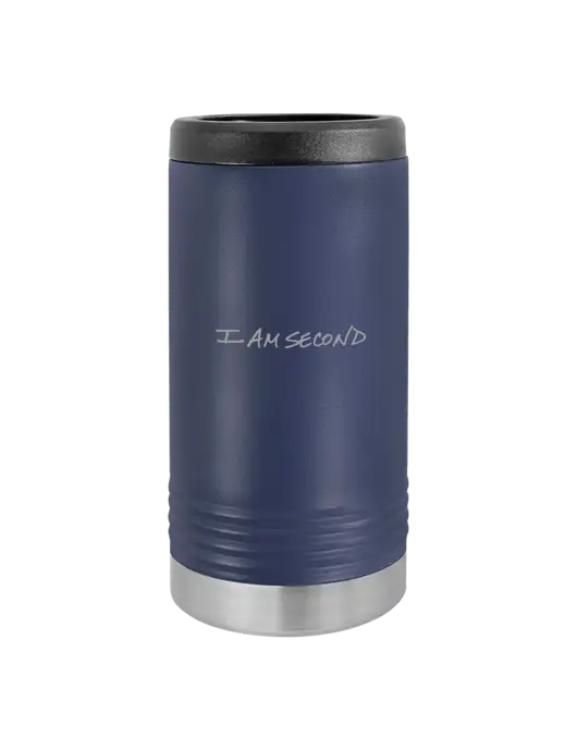 Polar Camel Powder Coated Navy Vacuum Insulated Slim Beverage Holder w/I Am Second Logo