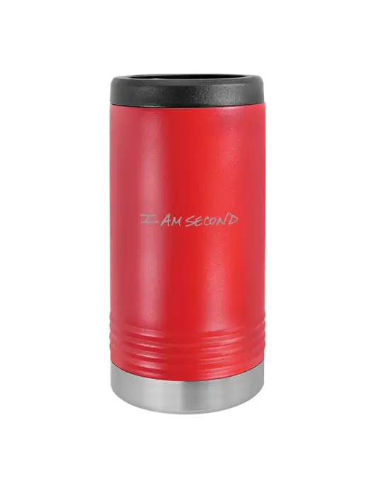 Polar Camel Powder Coated Red Vacuum Insulated Slim Beverage Holder w/I Am Second Logo