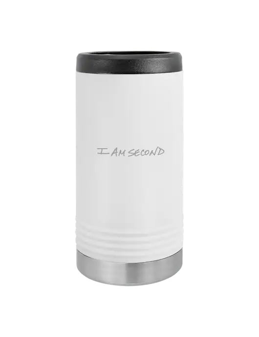 Polar Camel Powder Coated White Vacuum Insulated Slim Beverage Holder w/I Am Second Logo