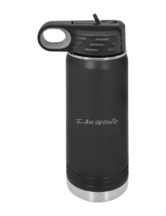 Polar Camel 20 oz Powder Coated Black Vacuum Insulated Water Bottle w/I Am Second Logo