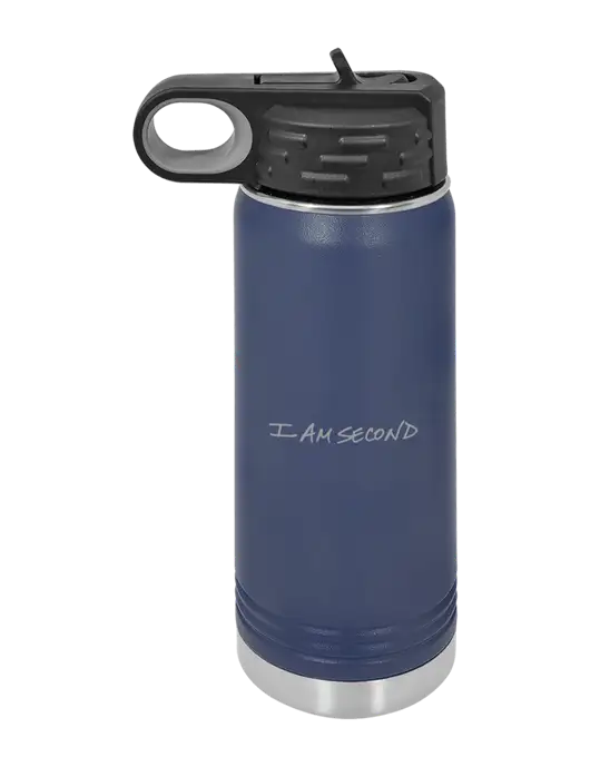 Polar Camel 20 oz Powder Coated Navy Vacuum Insulated Water Bottle w/I Am Second Logo