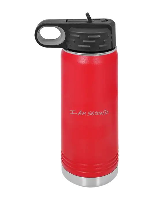 Polar Camel 20 oz Powder Coated Red Vacuum Insulated Water Bottle w/I Am Second Logo